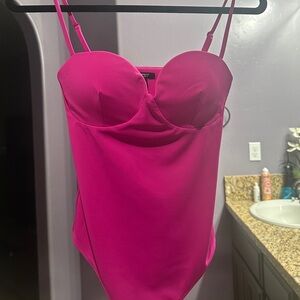 Neon Berry Contour High Compression Bustier Bodysuit With Bra Cups